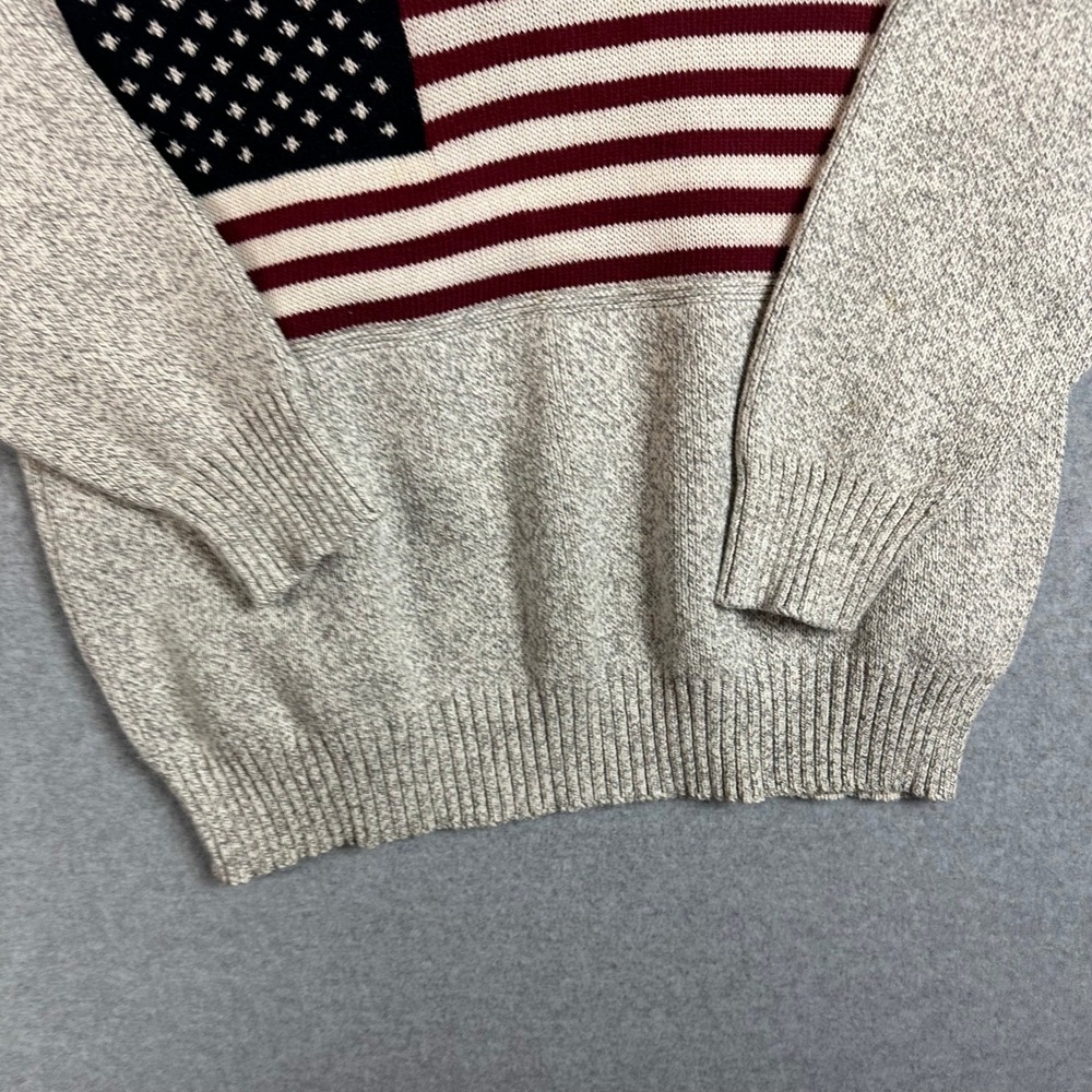 VINTAGE Cotton Club American Flag Sweater L 90s Grandpa Knit Coastal Grey‎ - Picture 6 of 11